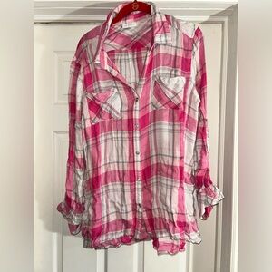 New York & Company Pink Plaid Shirt